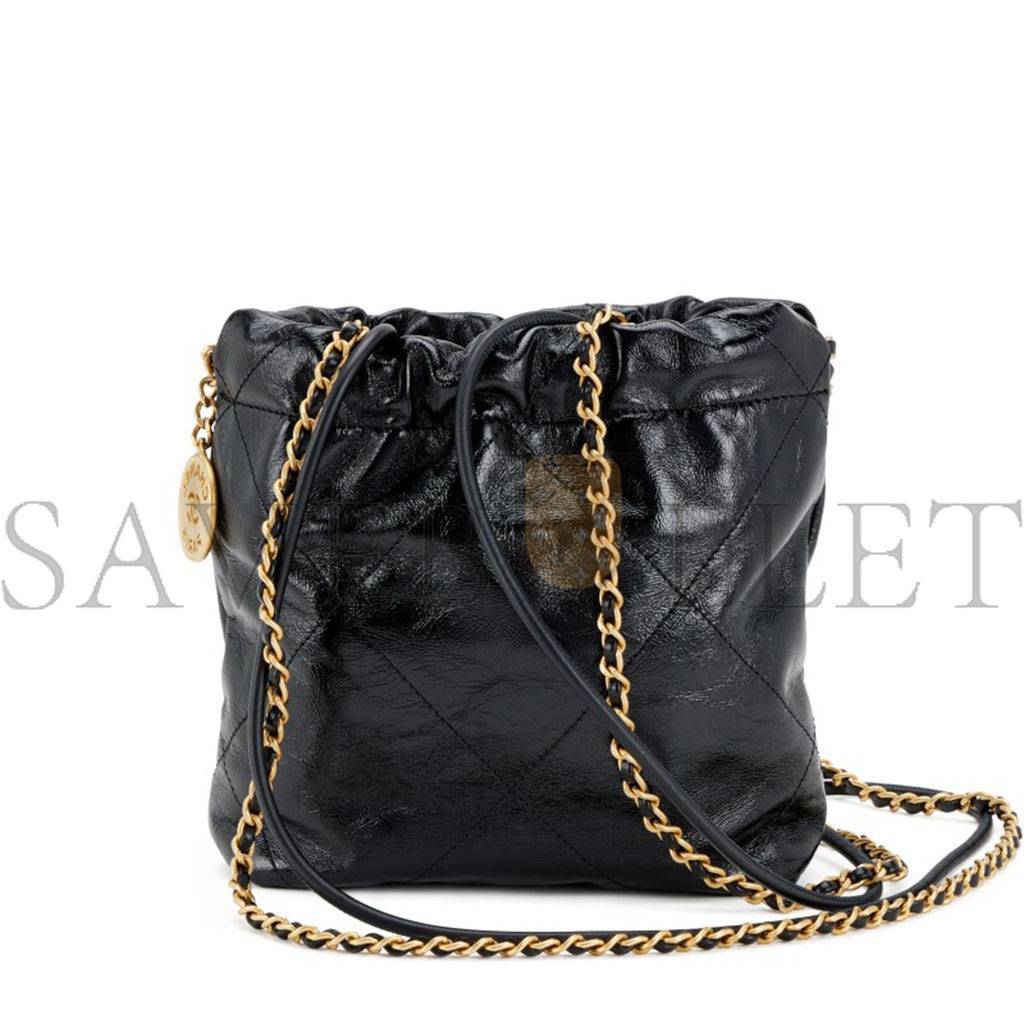 CHANEL MASTER SHINY CRUMPLED CALFSKIN QUILTED PEARL MINI CHANEL 22 BLACK AS3980 (20*19*6cm)